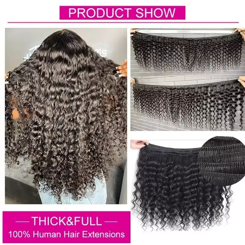Paquets de cheveux humains ave - Deep Wave 3 Bundles With Closure avis et prix